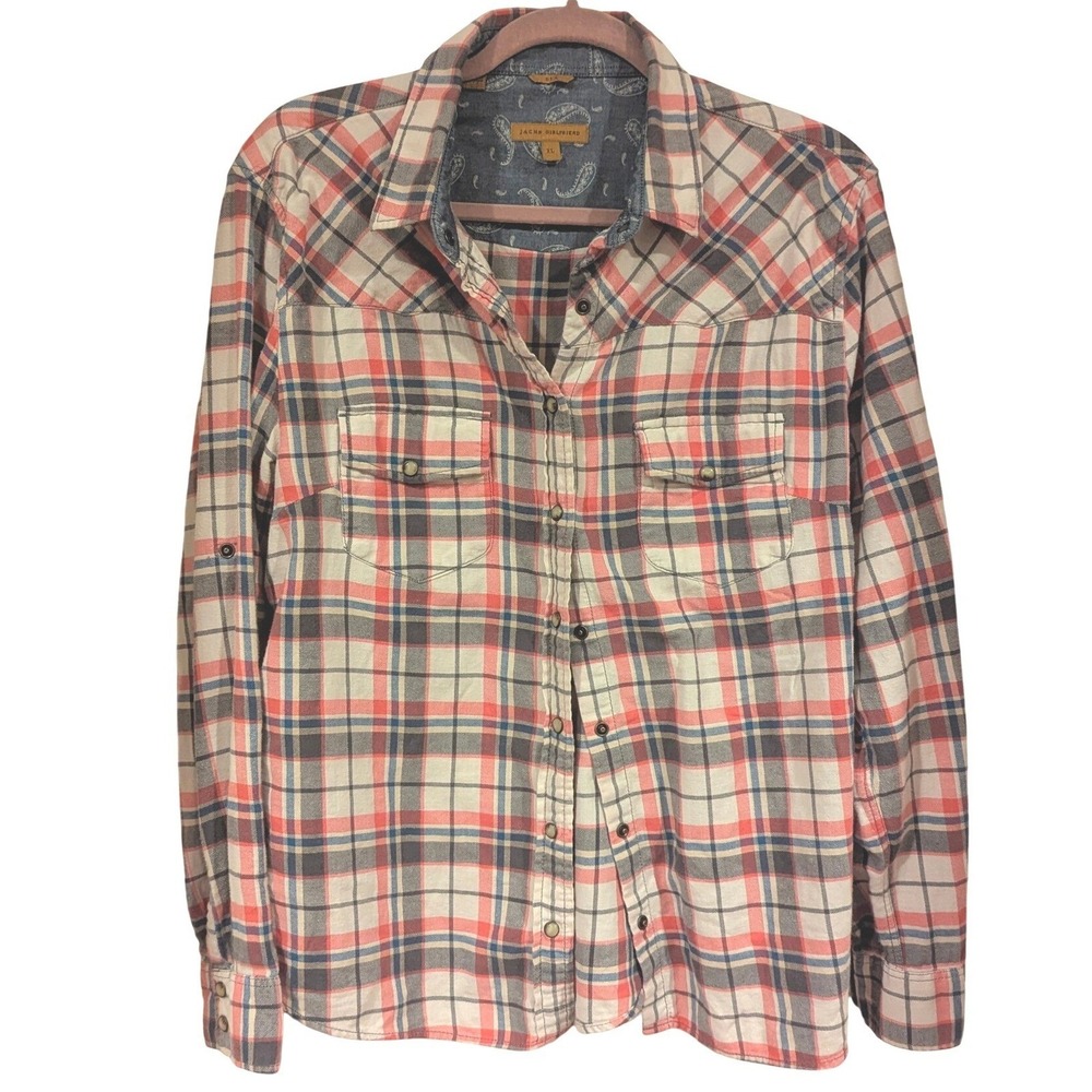 Jachs Girlfriend Plaid Western Snap Button Down Shirt XL Red Blue Cotton Cowgirl
